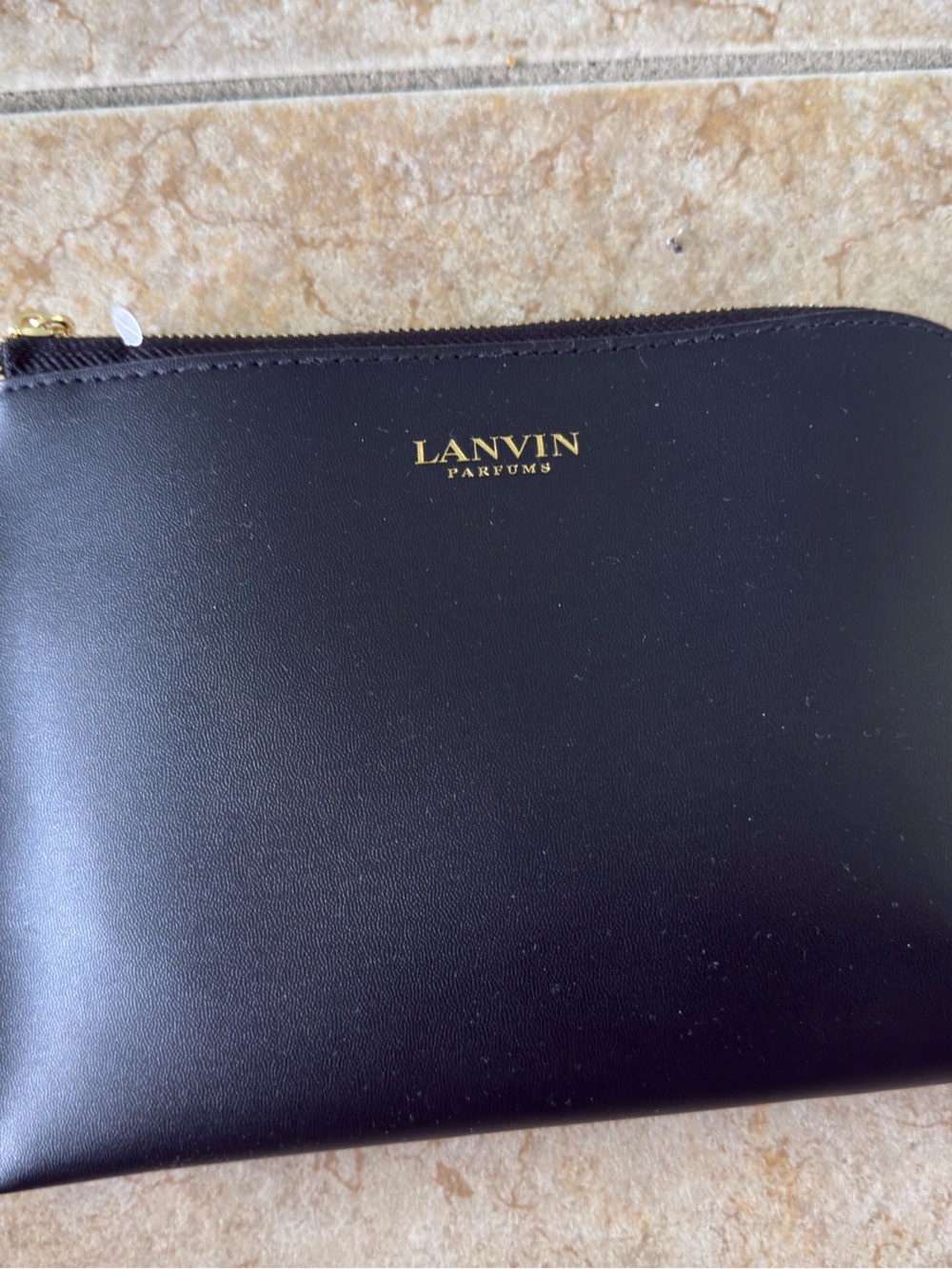 Lanvin Black Leather Zip Pouch with Gold Logo